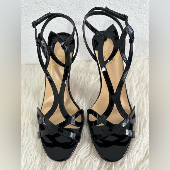 Sold-Christian Louboutin "Double L" art deco inspired patent leather sandals - Picture 2 of 6
